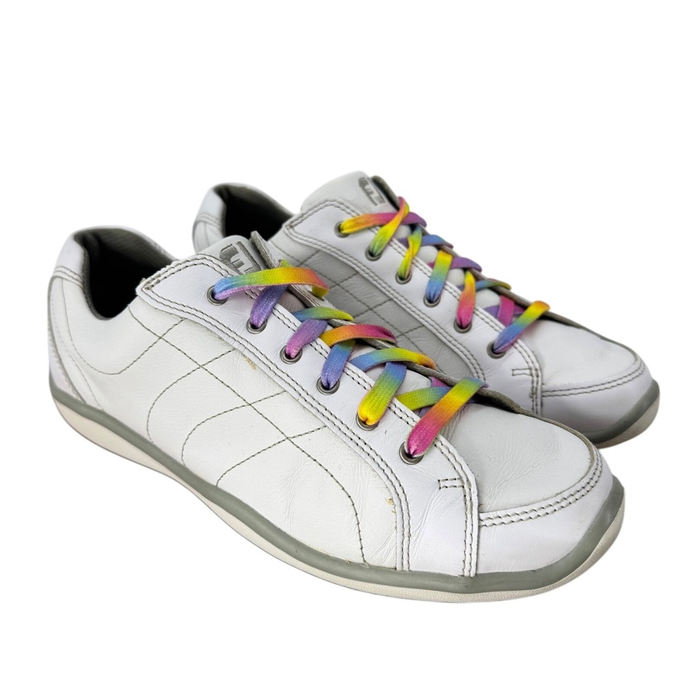 FootJoy LoPro Collection White Leather Golf Shoes Rainbow Laces Womens 8M